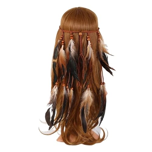 AMENGJ Federnetzstirnband Frauen Stirnband Vintage Hippie Feder Kopfschmuck Kopfschmuck Stirnbänder Haar Zubehör(Brown) von AMENGJ