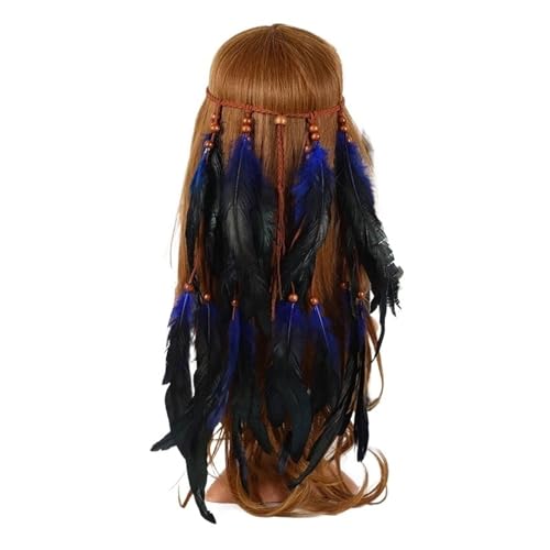 AMENGJ Federnetzstirnband Frauen Stirnband Vintage Hippie Feder Kopfschmuck Kopfschmuck Stirnbänder Haar Zubehör(Dark Blue) von AMENGJ