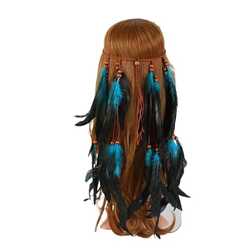 AMENGJ Federnetzstirnband Frauen Stirnband Vintage Hippie Feder Kopfschmuck Kopfschmuck Stirnbänder Haar Zubehör(LakeBlue) von AMENGJ