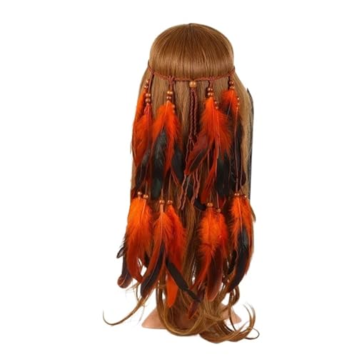 AMENGJ Federnetzstirnband Frauen Stirnband Vintage Hippie Feder Kopfschmuck Kopfschmuck Stirnbänder Haar Zubehör(Orange) von AMENGJ