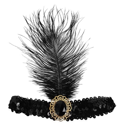 AMENGJ Federnetzstirnband Gefiedertes Stirnband Vintage Pailletten Haarband Party Zubehör Kostüm Kopfschmuck AMENGJ Federnetzstirnband Gefiedertes Stirnband Vintage Pailletten Haarband Party Zubehör Kostüm Kopfschmuck von AMENGJ