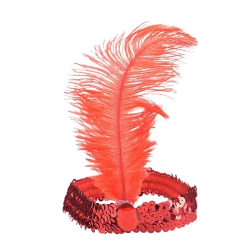 AMENGJ Federnetzstirnband Haarschmuck Schwarzes Paillettenband Vintage Kostüm Party Kopfschmuck Frauen Straußenfeder Stirnband(Color 1) von AMENGJ