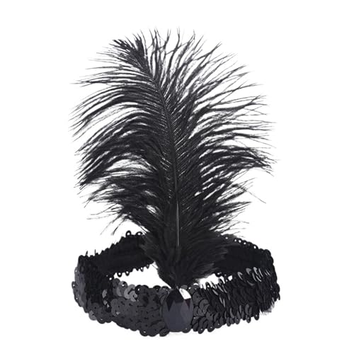 AMENGJ Federnetzstirnband Haarschmuck Schwarzes Paillettenband Vintage Kostüm Party Kopfschmuck Frauen Straußenfeder Stirnband(Color 12) von AMENGJ