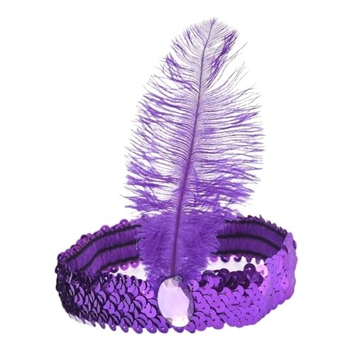 AMENGJ Federnetzstirnband Haarschmuck Schwarzes Paillettenband Vintage Kostüm Party Kopfschmuck Frauen Straußenfeder Stirnband(Color 6) von AMENGJ