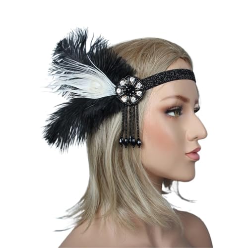AMENGJ Federnetzstirnband Haarschmuck Strass Perlen Pailletten Ban Feder Stirnband for Frauen(Color 2) von AMENGJ