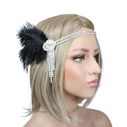 AMENGJ Federnetzstirnband Haarschmuck Strass Perlen Pailletten Ban Feder Stirnband for Frauen(Color 4) von AMENGJ