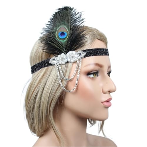 AMENGJ Federnetzstirnband Haarschmuck Strass Perlen Pailletten Ban Feder Stirnband for Frauen(Color 6) von AMENGJ
