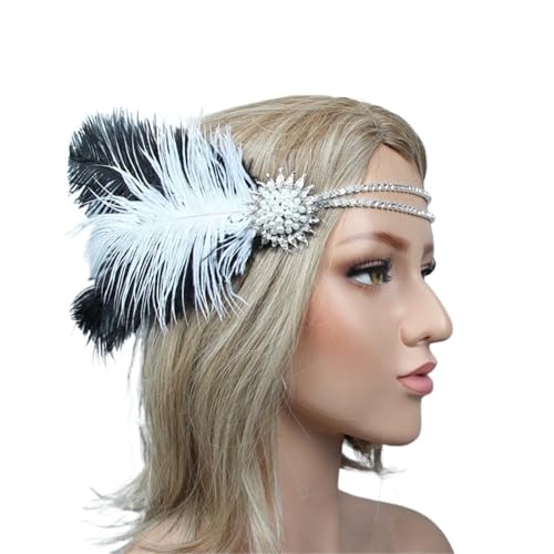 AMENGJ Federnetzstirnband Haarschmuck Strass Perlen Pailletten Ban Feder Stirnband for Frauen(Color 7) von AMENGJ