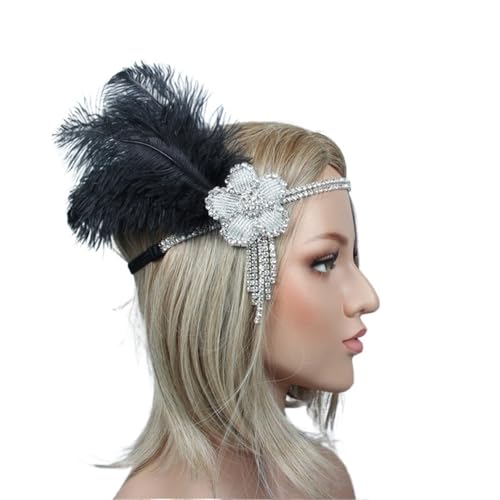 AMENGJ Federnetzstirnband Haarschmuck Strass Perlen Pailletten Ban Feder Stirnband for Frauen(Color 9) von AMENGJ