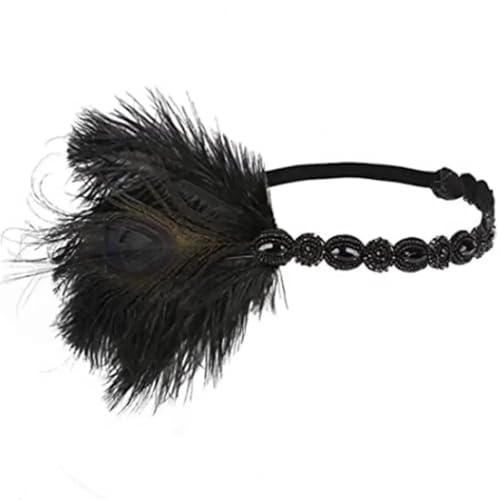 AMENGJ Federnetzstirnband Haarschmuck Vintage Schwarz Strass Stirnband for Frauen Abschlussball Party Band(Black) von AMENGJ