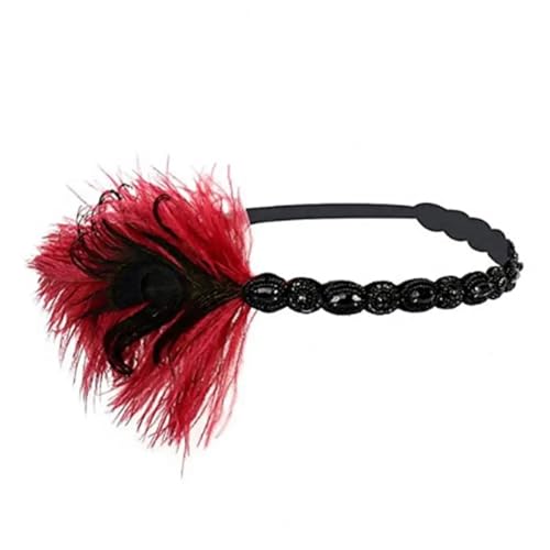 AMENGJ Federnetzstirnband Haarschmuck Vintage Schwarz Strass Stirnband for Frauen Abschlussball Party Band(Red) von AMENGJ