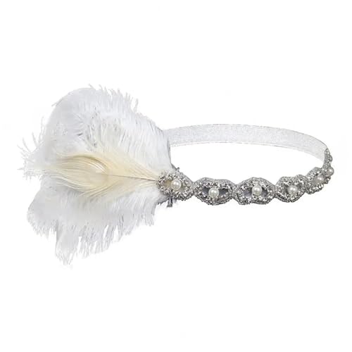 AMENGJ Federnetzstirnband Haarschmuck Vintage Schwarz Strass Stirnband for Frauen Abschlussball Party Band(White) von AMENGJ