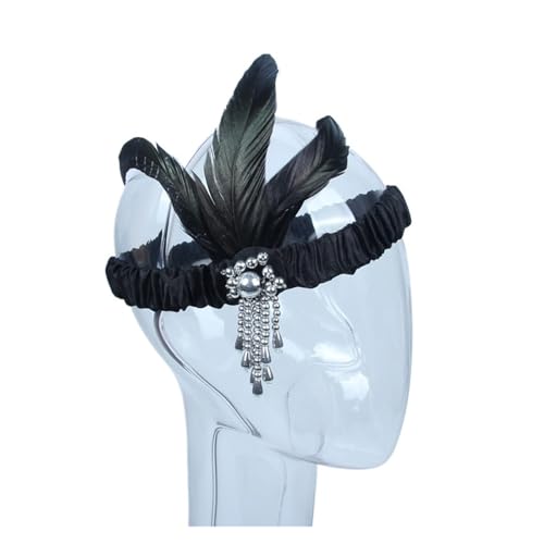 AMENGJ Federnetzstirnband Stirnband Strass Pailletten Vintage Party Kopfschmuck Perlen Flapper Feder(Color 1) von AMENGJ