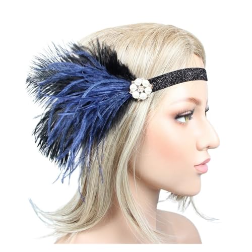 AMENGJ Federnetzstirnband Stirnband Strass Pailletten Vintage Party Kopfschmuck Perlen Flapper Feder(Color 3) von AMENGJ
