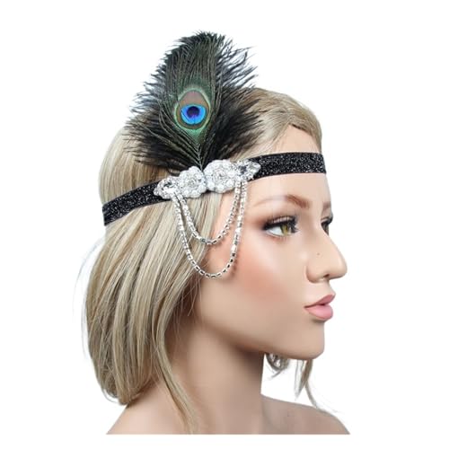 AMENGJ Federnetzstirnband Stirnband Strass Pailletten Vintage Party Kopfschmuck Perlen Flapper Feder(Color 39) von AMENGJ