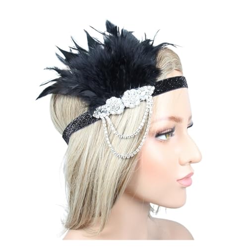AMENGJ Federnetzstirnband Stirnband Strass Pailletten Vintage Party Kopfschmuck Perlen Flapper Feder(Color 40) von AMENGJ