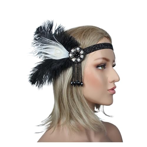 AMENGJ Federnetzstirnband Vintage Feder Stirnband Strass Perlen Pailletten Haar Band Party Frauen Kopfstück(Color 11) von AMENGJ