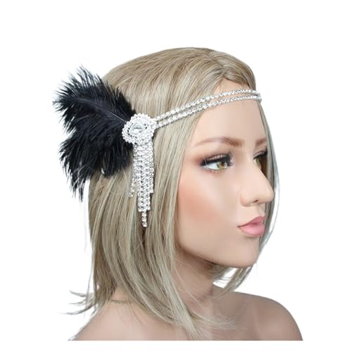 AMENGJ Federnetzstirnband Vintage Feder Stirnband Strass Perlen Pailletten Haar Band Party Frauen Kopfstück(Color 13) von AMENGJ