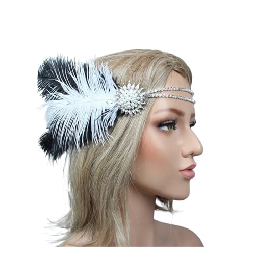 AMENGJ Federnetzstirnband Vintage Feder Stirnband Strass Perlen Pailletten Haar Band Party Frauen Kopfstück(Color 16) von AMENGJ