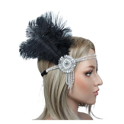 AMENGJ Federnetzstirnband Vintage Feder Stirnband Strass Perlen Pailletten Haar Band Party Frauen Kopfstück(Color 17) von AMENGJ