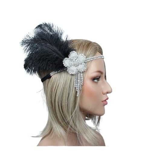 AMENGJ Federnetzstirnband Vintage Feder Stirnband Strass Perlen Pailletten Haar Band Party Frauen Kopfstück(Color 18) von AMENGJ