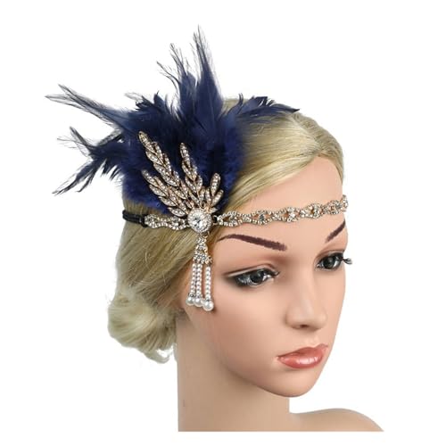 AMENGJ Federnetzstirnband Vintage Feder Stirnband Strass Perlen Pailletten Haar Band Party Frauen Kopfstück(Color 5) von AMENGJ