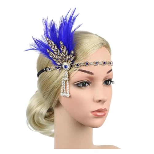 AMENGJ Federnetzstirnband Vintage Feder Stirnband Strass Perlen Pailletten Haar Band Party Frauen Kopfstück(Color 8) von AMENGJ