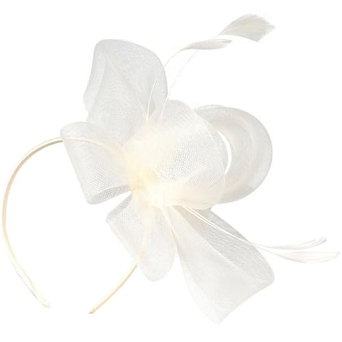 Federnetzstirnband 1 Set Vintage Fascinator Hut Damen Elegante Kopfbedeckung Teeparty Hochzeit Haarschmuck Net Tüll Plume Decor Band Schleife(Beige) von AMENGJ