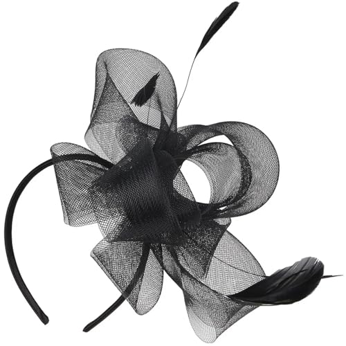 Federnetzstirnband 1 Set Vintage Fascinator Hut Damen Elegante Kopfbedeckung Teeparty Hochzeit Haarschmuck Net Tüll Plume Decor Band Schleife(Black) von AMENGJ