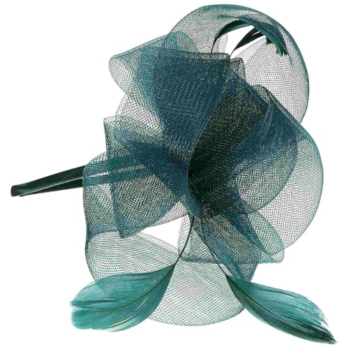 Federnetzstirnband 1 Set Vintage Fascinator Hut Damen Elegante Kopfbedeckung Teeparty Hochzeit Haarschmuck Net Tüll Plume Decor Band Schleife(Dark Green) von AMENGJ