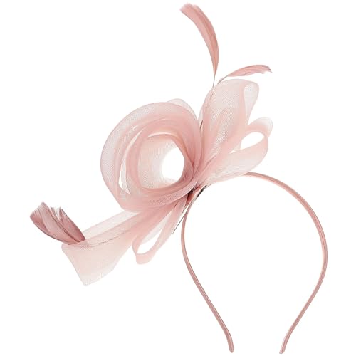 Federnetzstirnband 1 Set Vintage Fascinator Hut Damen Elegante Kopfbedeckung Teeparty Hochzeit Haarschmuck Net Tüll Plume Decor Band Schleife(Pink) von AMENGJ