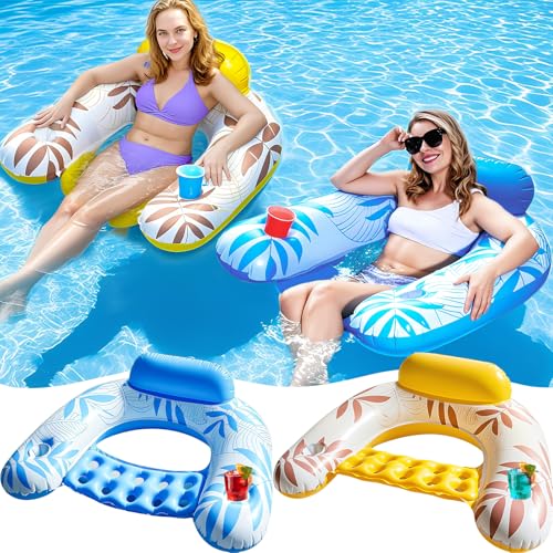 Aufblasbare Pool-Schwimm-Lounge in Blau, goldene Farbe, 124 x 89 cm, Pool-Schwimmmatte für Erwachsene, aufblasbares Schwimmbad-Floß für Strandparty, Gastgeschenke, Spiele, Erwachsene, Familie, 2 Stück von AMENON