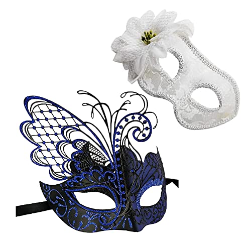 AMFSQJ 2 Stück Venezianische Maske, Maskerade Paar Spitze Augenmaske Damen und Herren, Maskerade Karneval Party Maske für Halloween von AMFSQJ