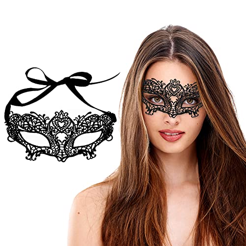 AMFSQJ Maskerade Ball Maske Venetian Mask Sexy Damen Lace Mask Schwarz Spitze Augenmaske für Karneval Halloween Carnival Party von AMFSQJ