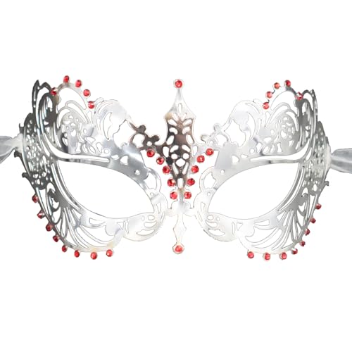 AMFSQJ Maskerade Maske, Venezianischen Masken mit Roter Diamant, Silberne Maskenball Maske Damen von AMFSQJ