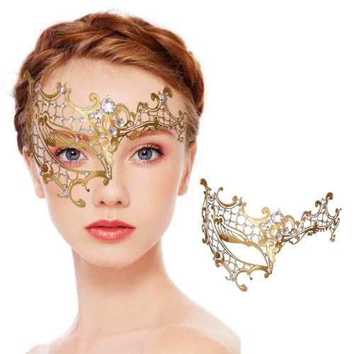 AMFSQJ Masquerade Masken,Venezianische Metall Maske Damen, Metall Karneval Prom Maske von AMFSQJ