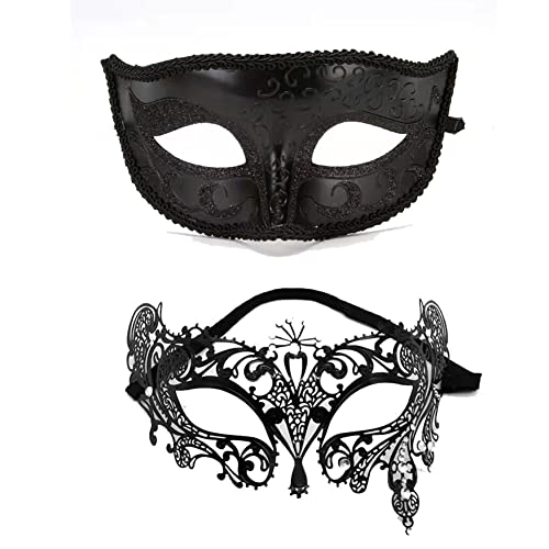 AMFSQJ 2 Stück Venezianische Maske Paar, Maskerade Paar Masken Set Pärchen Maskerade Metall Masken, Paar Mardi Gras Maske von AMFSQJ