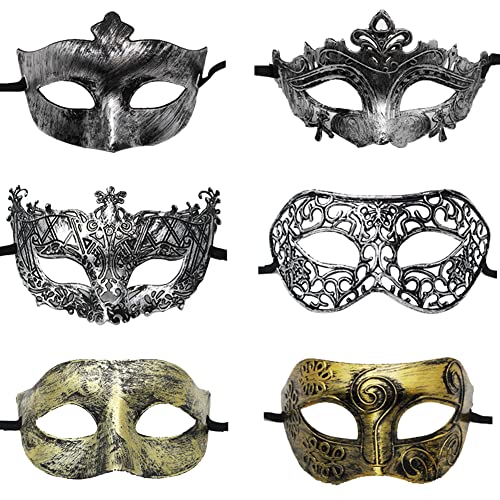 AMFSQJ Venezianische Maskerade Maske, 6pcs Venezianische Vintage Karnevalsmasken Damen und Herren von AMFSQJ
