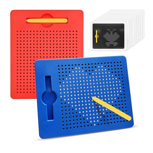 AMFUN 2 Stück Magnetische Zeichentafel, Kinder Magnetisches Stahlkugel Zeichentafel, Magische Magnetspiel, Magnet Spiel mit Kugeln und magnetischem Stift, für Kinder Ab 3 Jahre (Rot, Blau) von AMFUN
