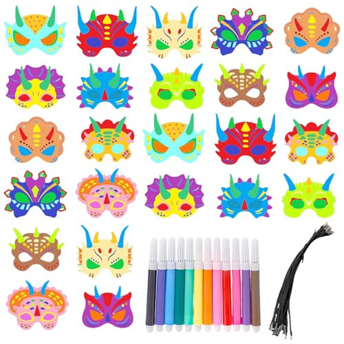AMFUN 24 Stücke Dinosauriermasken Bastelset, 12 Farbigen Stiften AMFUN 24 Stücke Dinosauriermasken Bastelset, 12 Farbigen Stiften von AMFUN