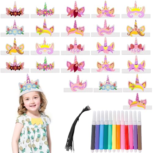 AMFUN 24 Stück Einhornkronemasken Kinder Bastelset, Masken zum Ausmalen für Kinder, Tiermasken zum Bemalen, 12 Farbigen Stiften, 3 Blatt Strasssteine Selbstklebend für Weihnachten Halloween AMFUN 24 Stück Einhornkronemasken Kinder Bastelset, Masken zum Ausmalen für Kinder, Tiermasken zum Bemalen, 12 Farbigen Stiften, 3 Blatt Strasssteine Selbstklebend für Weihnachten Halloween von AMFUN