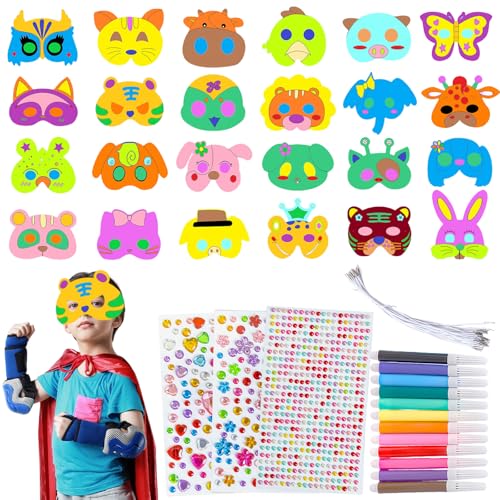 AMFUN 24 Stück Masken zum Ausmalen für Kinder, Filzmaterial Tiermasken, Tiermasken zum Bemalen, 12 Farbigen Stiften, 3 Blatt Strasssteine Selbstklebend, für Weihnachten Halloween Geburtstag AMFUN 24 Stück Masken zum Ausmalen für Kinder, Filzmaterial Tiermasken, Tiermasken zum Bemalen, 12 Farbigen Stiften, 3 Blatt Strasssteine Selbstklebend, für Weihnachten Halloween Geburtstag von AMFUN
