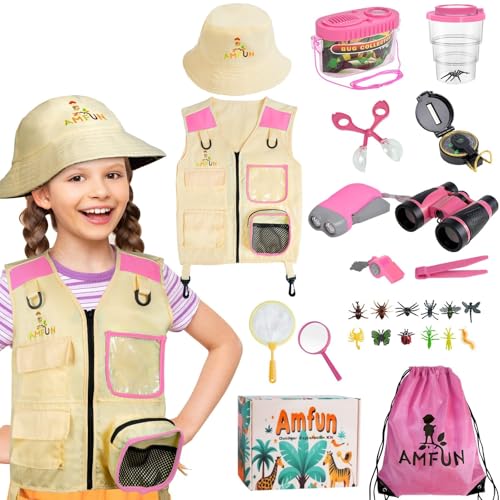 AMFUN Forscherset für Kinder, 25-Teiliges Entdecker Set, Exploration Spielzeug mit Weste, mit Fernglas Kinder, Insektenfänger, Kompass, Becherlupe für Jungen Mädchen, Natur Erforschen, Camping AMFUN Forscherset für Kinder, 25-Teiliges Entdecker Set, Exploration Spielzeug mit Weste, mit Fernglas Kinder, Insektenfänger, Kompass, Becherlupe für Jungen Mädchen, Natur Erforschen, Camping von AMFUN