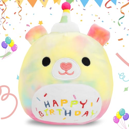 AMFUN Happy Birthday Plüschtier, Regenbogenhund Kuscheltier, Cartoon Plüschkissen, Plüschtier Geburtstagsgeschenk für Kinder Jungen Mädchen von AMFUN