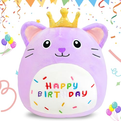 AMFUN Happy Birthday Plüschtier, Kuscheltier Plüschtier Katze Cute, Cartoon Plüschkissen, Plüschtier Geburtstagsgeschenk für Kinder Jungen Mädchen von AMFUN