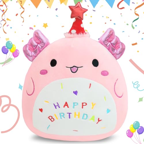 AMFUN Happy Birthday Plüschtier, Regenbogenhund Kuscheltier, Cartoon Plüschkissen, Plüschtier Geburtstagsgeschenk für Kinder Jungen Mädchen von AMFUN