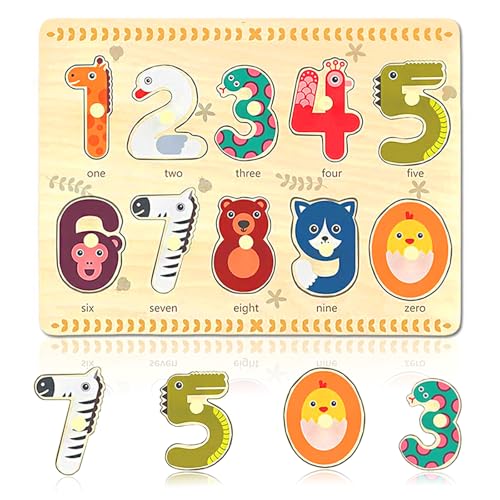 AMFUN Steckpuzzle Bauernhof, Holzspielzeug bestehend aus Puzzles mit Dschungeltieren,Holzpuzzle ab 1 Jahr (Digitale Tier) von AMFUN