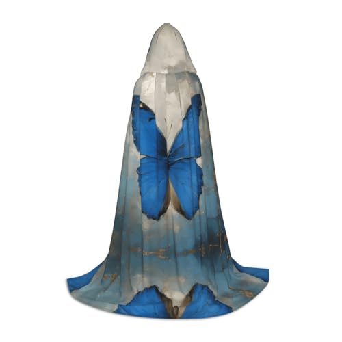 AMHMNZDXH Blauer Schmetterling Druck Kapuzenumhang für Teenager für Halloween, Cosplay, Party, Tanz von AMHMNZDXH
