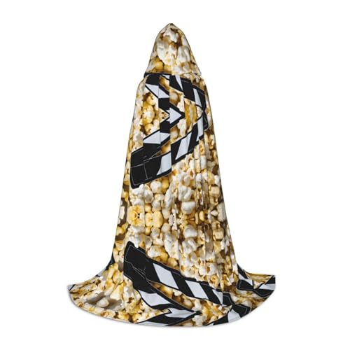 AMHMNZDXH Cinema Movie Clapboard und Popcorn-Druck, Kapuzenumhang für Teenager, für Halloween, Cosplay, Party, Tanz von AMHMNZDXH