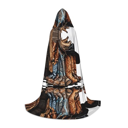 AMHMNZDXH Cowboy-Umhang mit schwarzem Hut, Westernstiefel, bedruckt, Kapuzenumhang für Teenager, für Halloween, Cosplay, Party, Tanz AMHMNZDXH Cowboy-Umhang mit schwarzem Hut, Westernstiefel, bedruckt, Kapuzenumhang für Teenager, für Halloween, Cosplay, Party, Tanz von AMHMNZDXH
